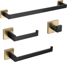Load image into Gallery viewer, 4-Piece Black &amp; Gold Stainless Steel Bathroom Hardware Set - Elegant Style