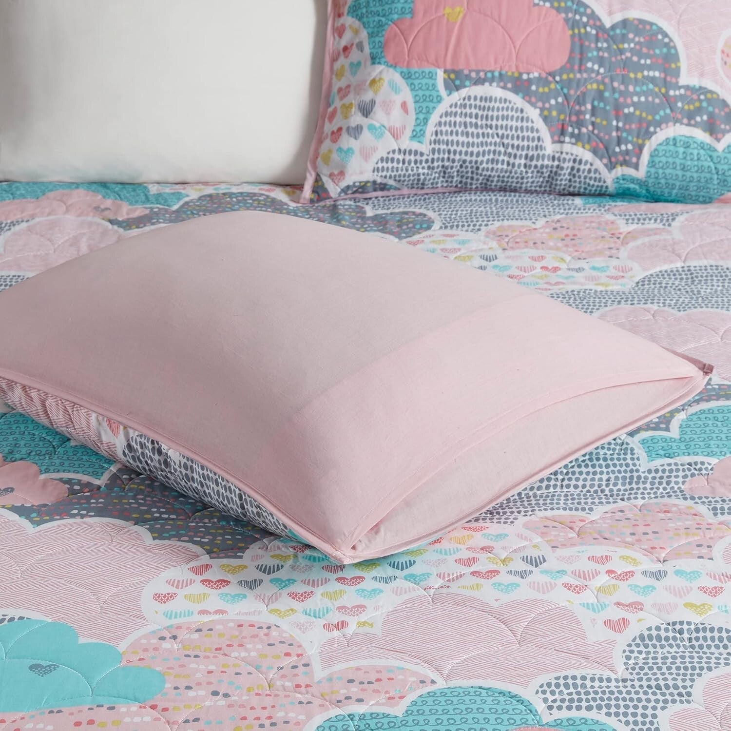 Whimsical Reversible Cotton Quilt Set for Kids - Cloud Pink Full/Queen