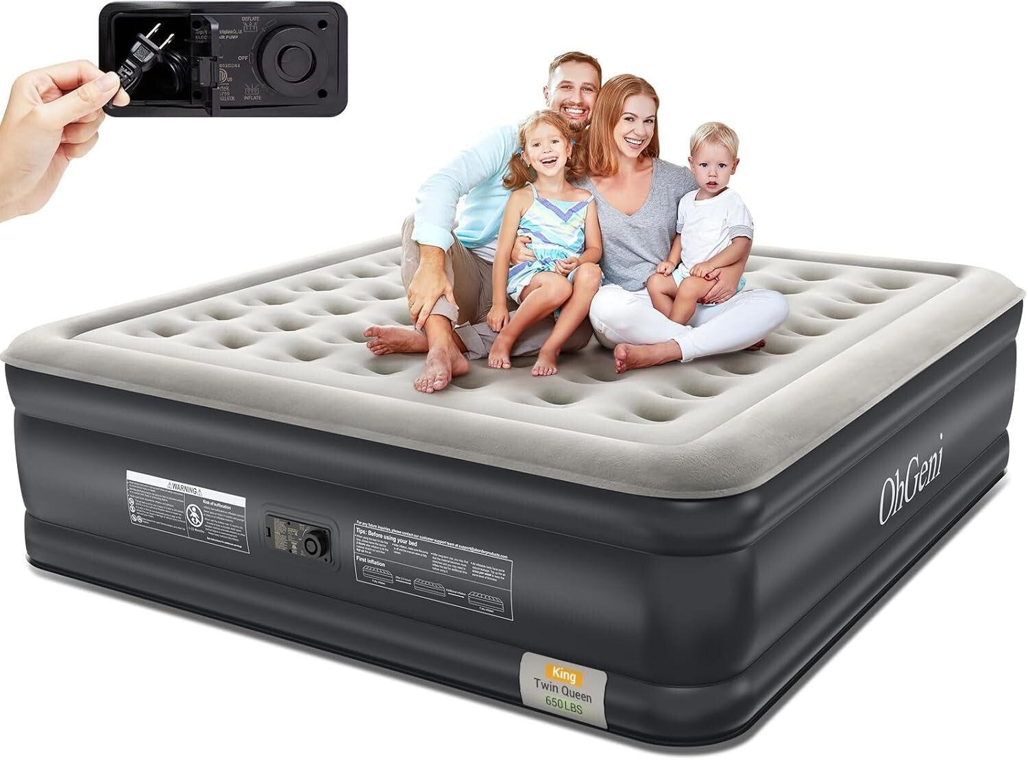 18” King Air Mattress with Built-in Pump - Foldable & Space-Saving Solution