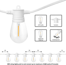 Load image into Gallery viewer, 48ft Outdoor String Lights with 16 Shatterproof LED Bulbs - Dimmable &amp; Weathe...