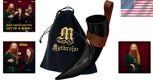 Authentic Viking Drinking Horn with Leather Holder - 650 ML for Medieval Events
