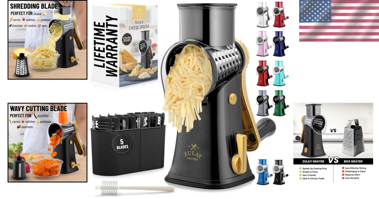 Dishwasher Safe 5-Blade Vegetable Chopper & Cheese Grater with Suction Base