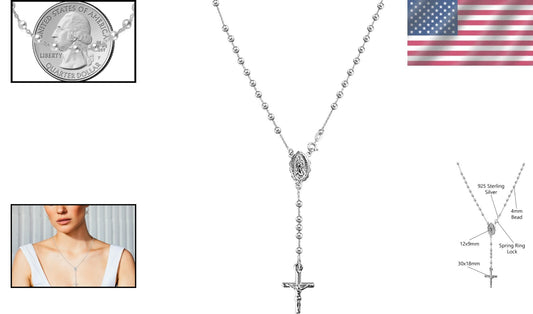 Elegant 20-Inch 925 Sterling Silver Cross & Virgin Mary Y Necklace - Gift Boxed
