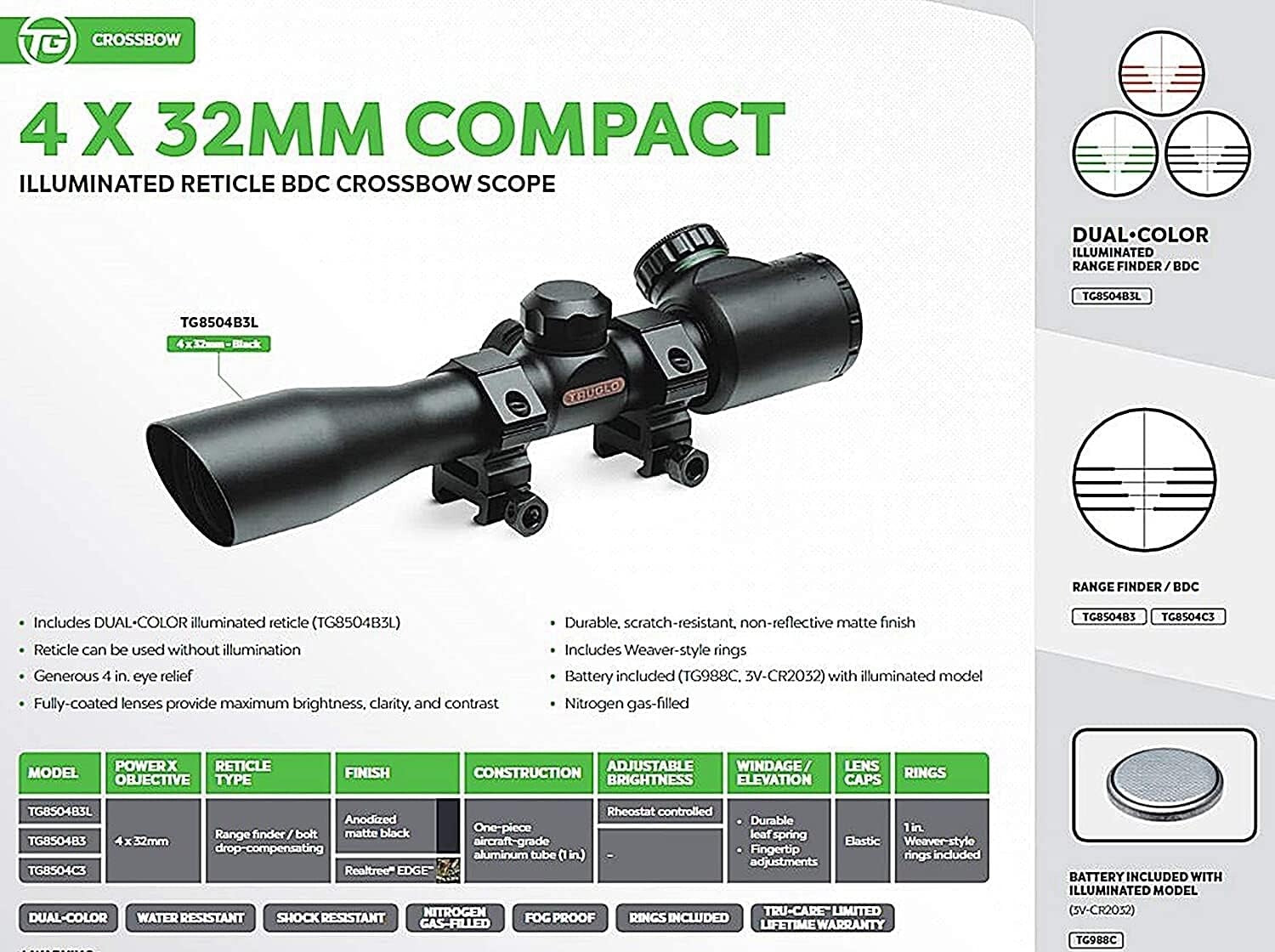 Durable and Compact 4x32 Crossbow Scope - Fog Proof & Scratch Resistant