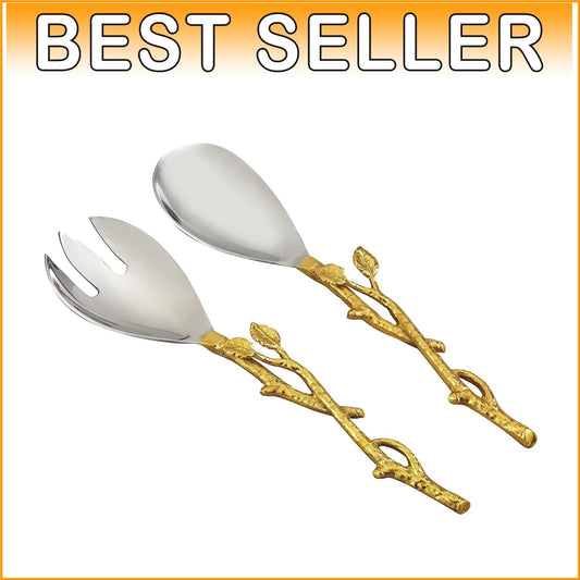 Handcrafted 12-Inch Golden Vine Salad Servers - Functional Elegance for Dining
