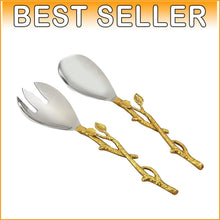 Load image into Gallery viewer, Handcrafted 12-Inch Golden Vine Salad Servers - Functional Elegance for Dining