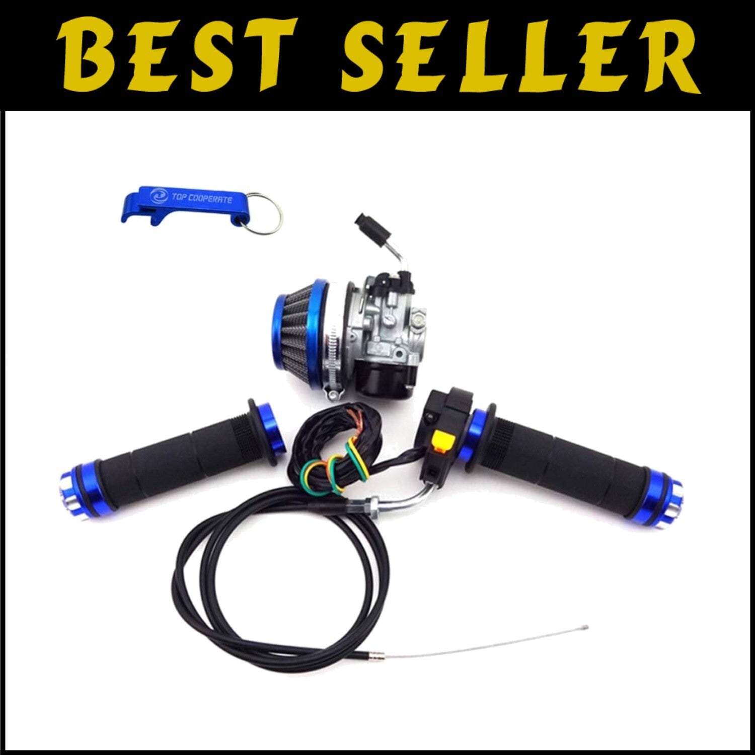 Motorized Bicycle Racing Carburetor & Blue Grip Kit - 50cc to 80cc Compatibility