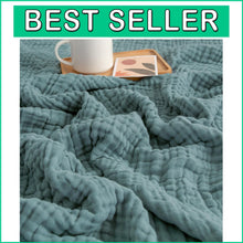 Load image into Gallery viewer, Generously Sized Teal Muslin Throw Blanket - Hypoallergenic &amp; Moisture-Absorbing