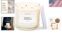 Load image into Gallery viewer, Classic 3-Wick Cedar Tobacco Candle in Glass Jar - 43 Hour Burn, Gift-Ready