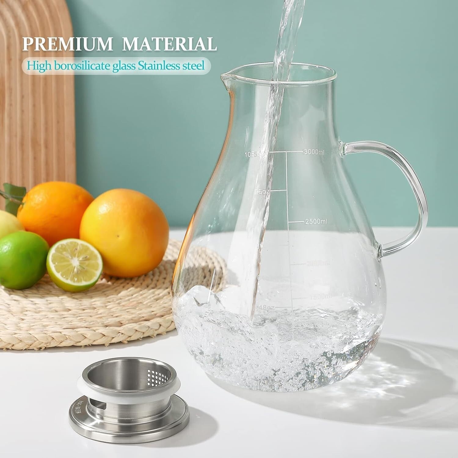 Stovetop-Safe 105.6oz Borosilicate Glass Pitcher with Hygienic Lid & Handle