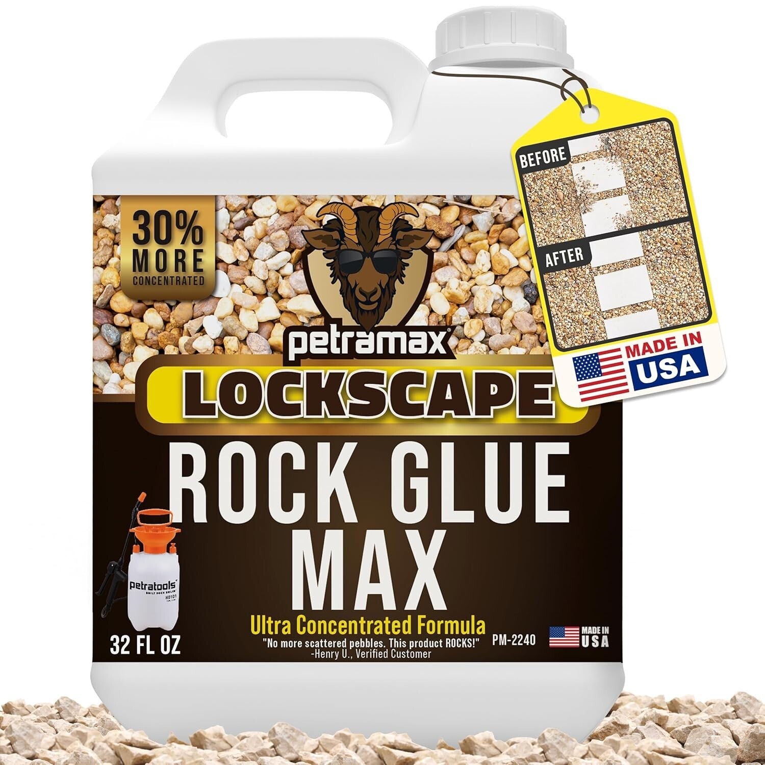 Max Rock Glue 32 Oz - Pet Safe Landscape Adhesive for Stones & Gravel Stabili...