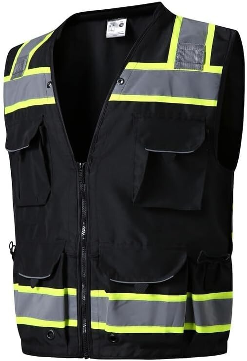 12 Pocket High Visibility Safety Vest - Class 2 ANSI Compliant for Professionals