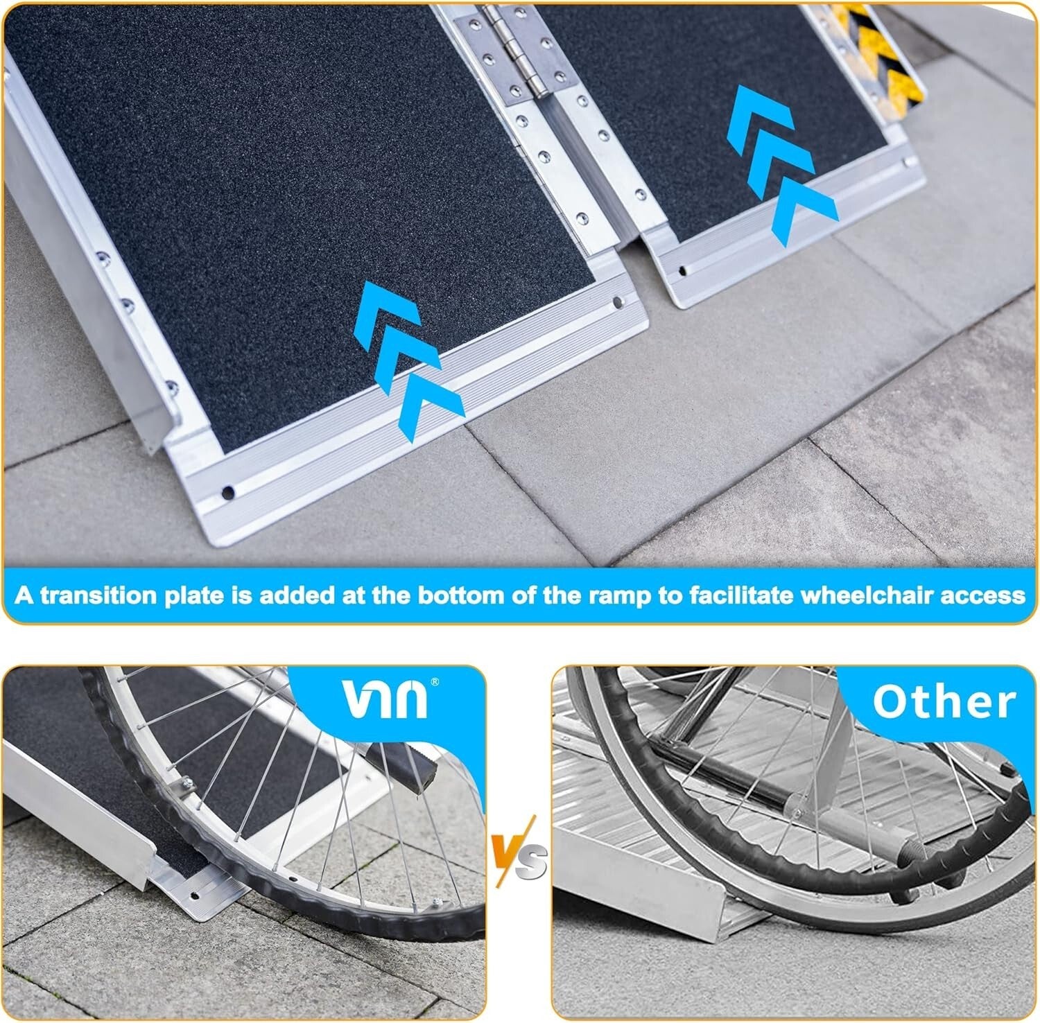 Portable 2FT Aluminum Wheelchair Ramp with Non-Slip Surface - 600 lb Capacity