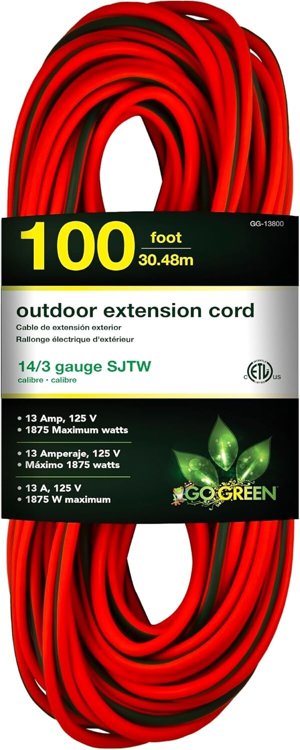 Moisture Resistant 100ft Extension Cord with Lighted End – Perfect for Outdoors