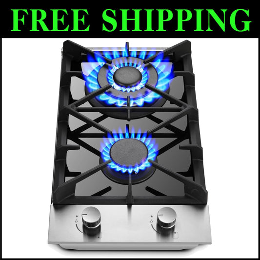 High-Performance 2 Burner Gas Stove with Electric Ignition & Safety Lock System