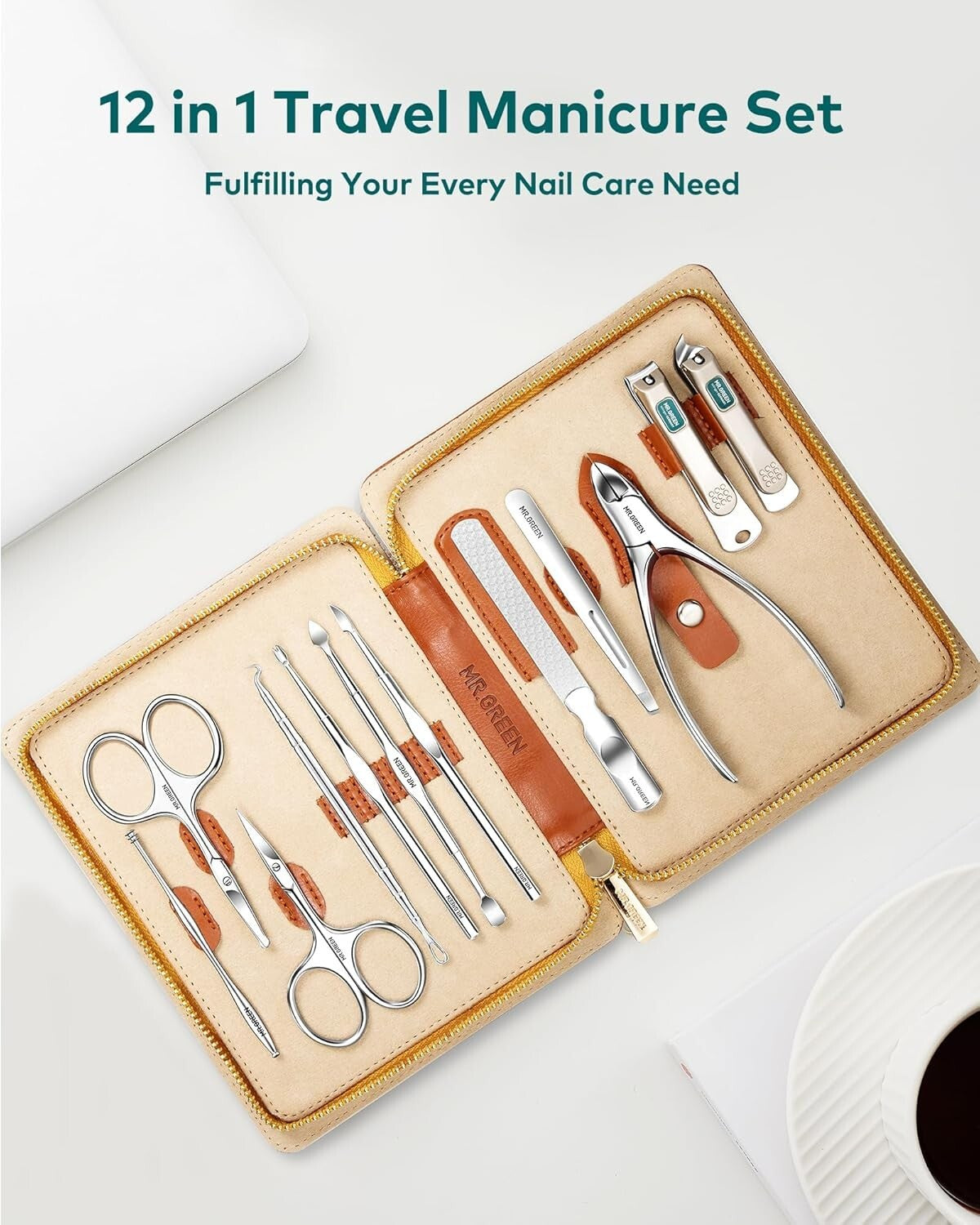 Elegant 12-Piece Nail Care Set: Stainless Steel Manicure & Pedicure Travel Kit