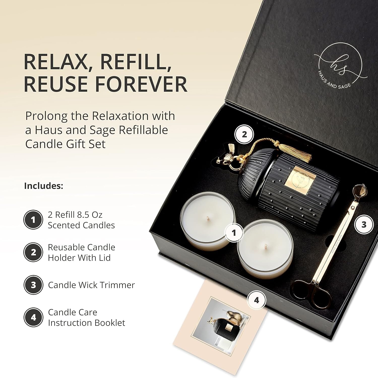 Sustainable Luxury Candle Set with Unique Black Holder - 110+ Hours of Fragrance