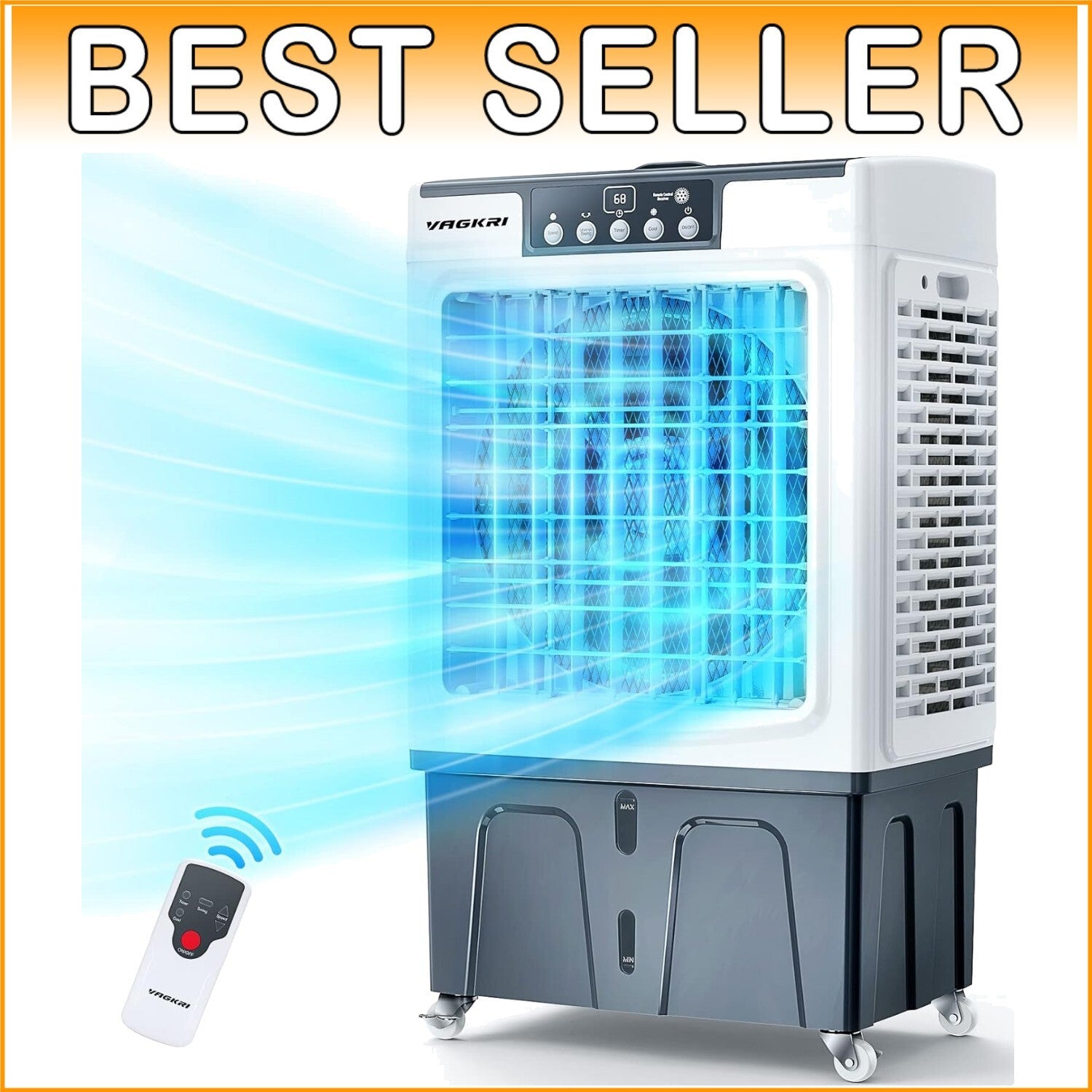 Energy-Efficient 3000 CFM Evaporative Air Cooler with Timer & Ice Packs Included