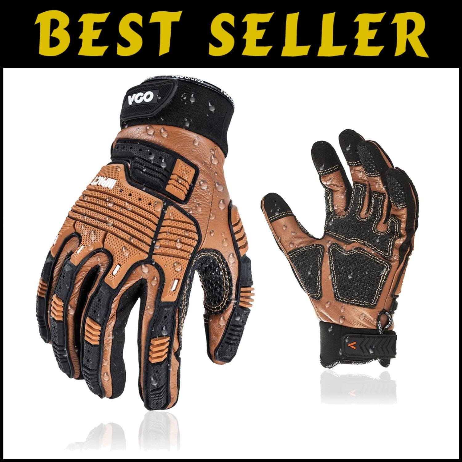 Impact Resistant Leather Work Gloves with Easy Fit and Touchscreen Compatibility