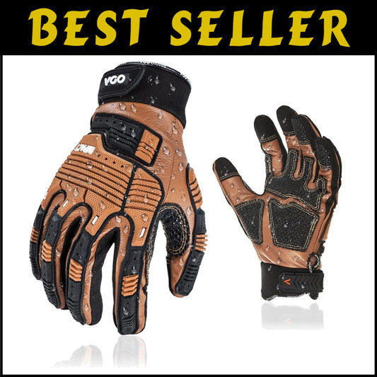 Impact Resistant Leather Work Gloves with Easy Fit and Touchscreen Compatibility