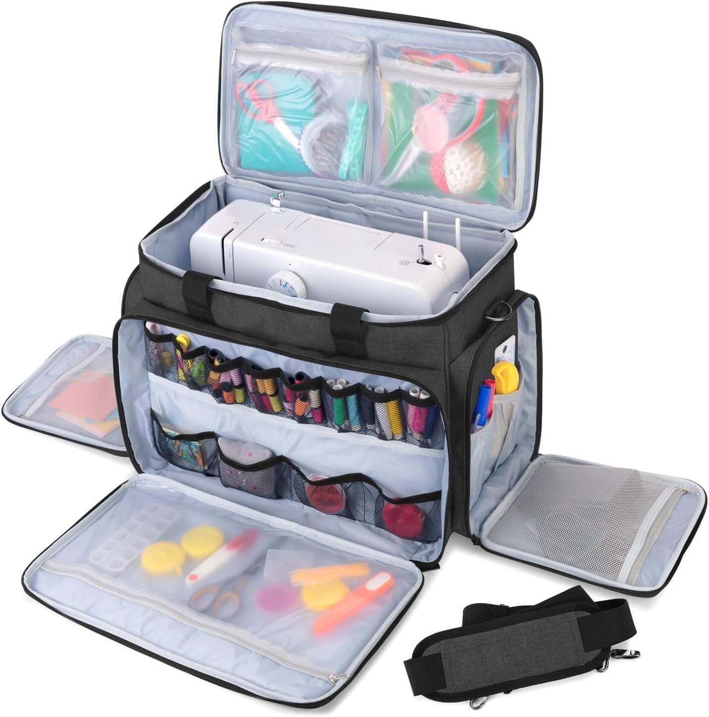 Black Sewing Machine Travel Case - Extra Protection with Multi-Storage Options