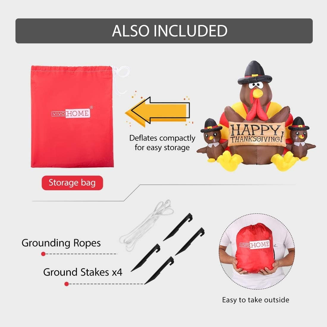 Bright White 6ft Inflatable Turkey Family - Perfect for Festive Outdoor Display