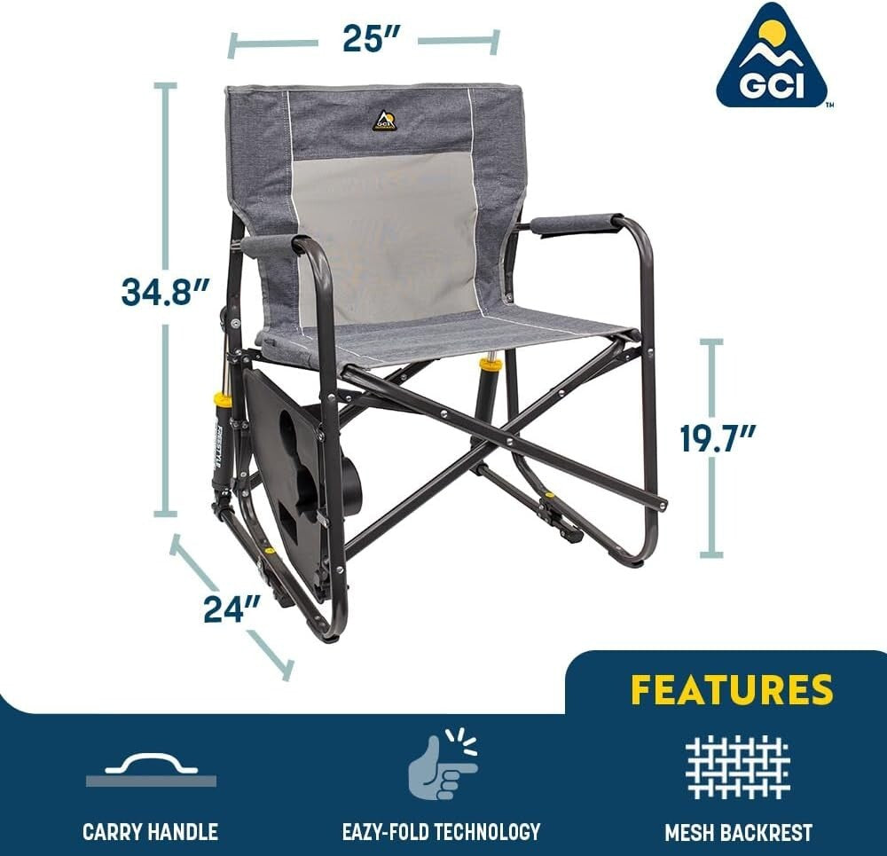 Durable Camping Rocker with Side Table - Eazy-Fold Comfortable Chair in Indigo
