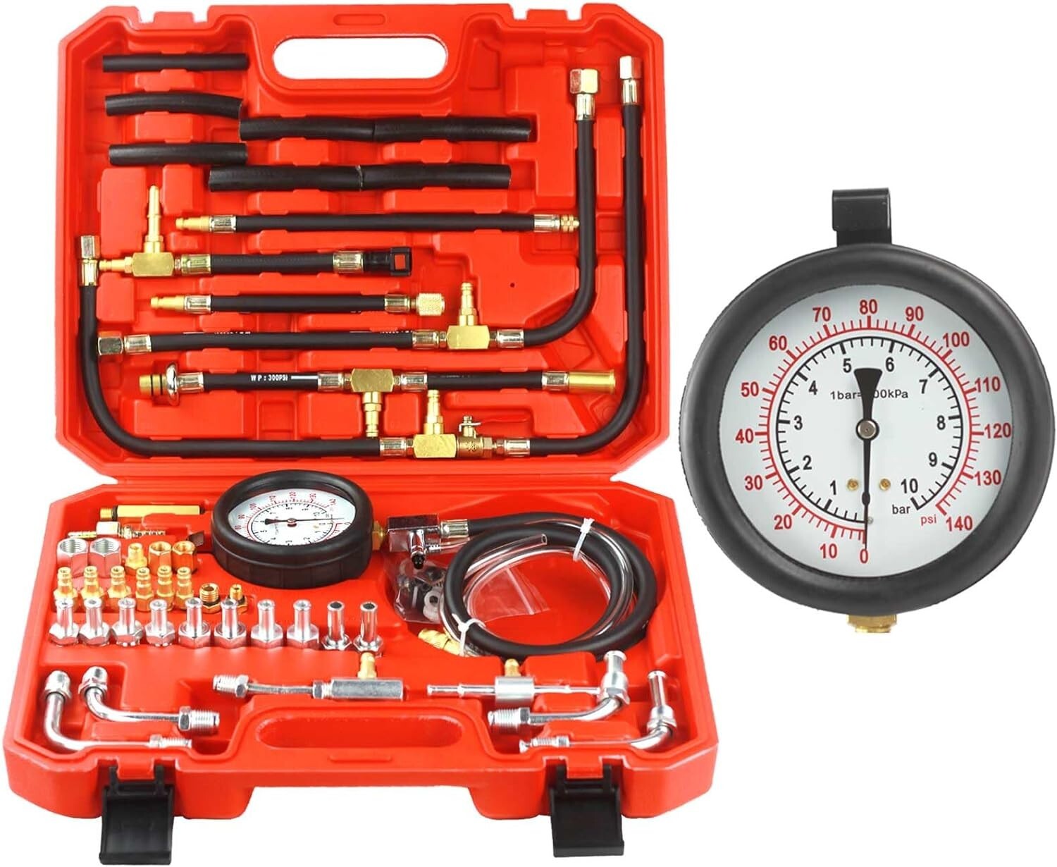 High-Precision 0-140 PSI Fuel Pressure Gauge Kit with Adapters & Tubing - 45PCS