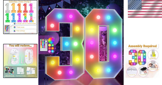 4FT Colorful Light Up 30th Birthday Marquee Numbers for Stunning Celebrations