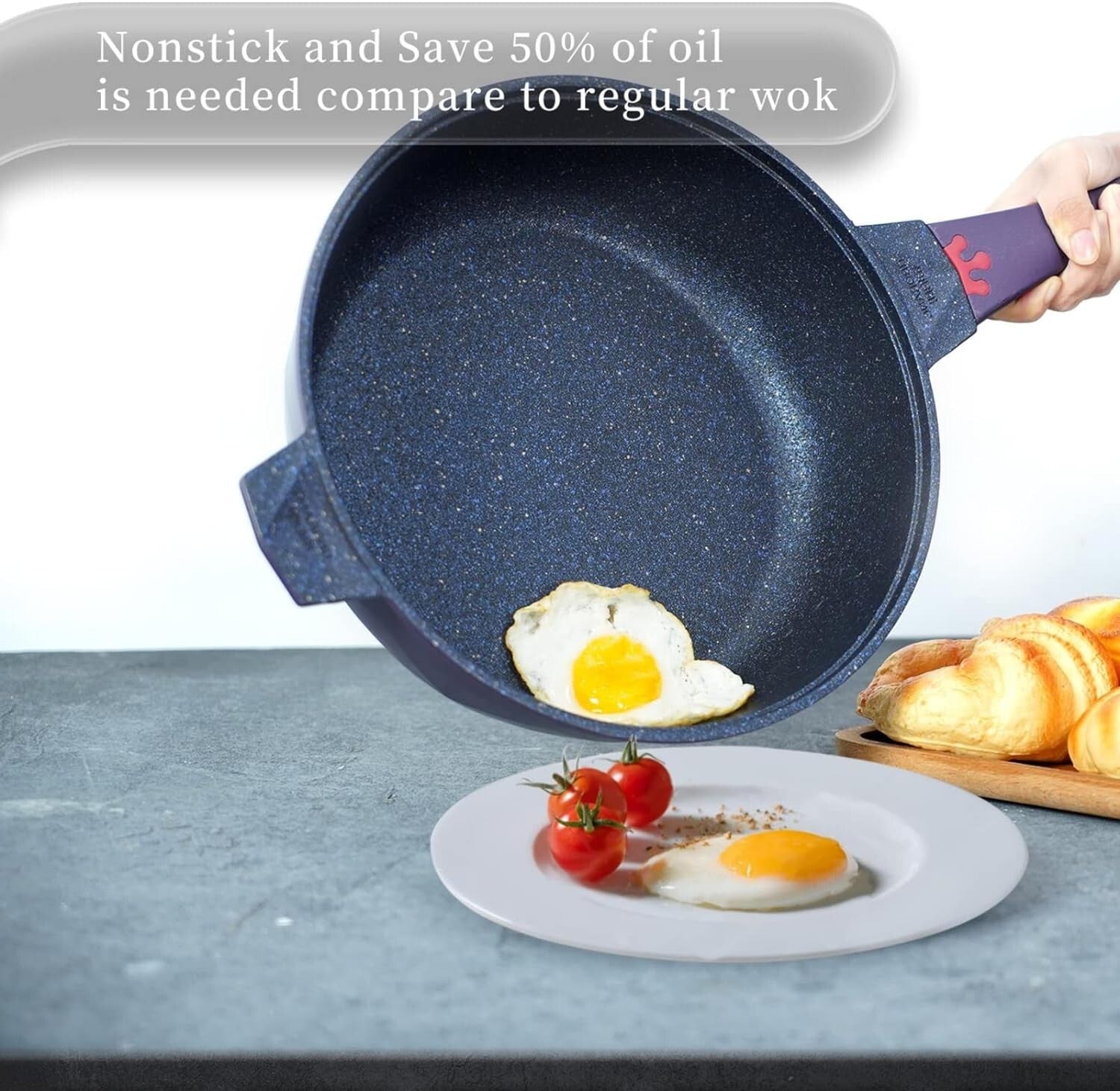 Stylish 8-in-1 5Qt Nonstick Skillet - Purple, Detachable Handle, Induction Ready