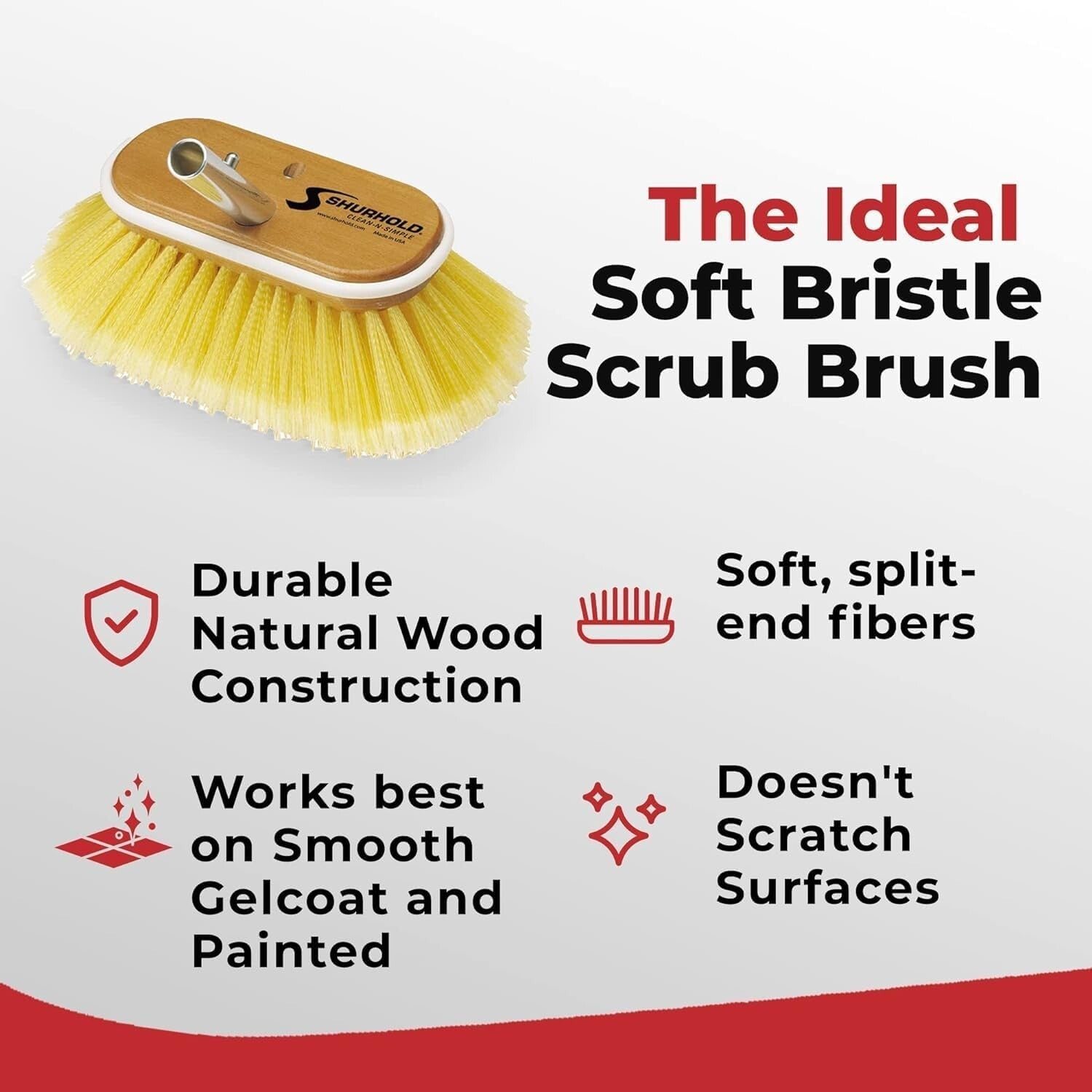 Attachable 6" Soft Bristle Deck Brush - Ideal for Fiberglass & Painted Surfaces