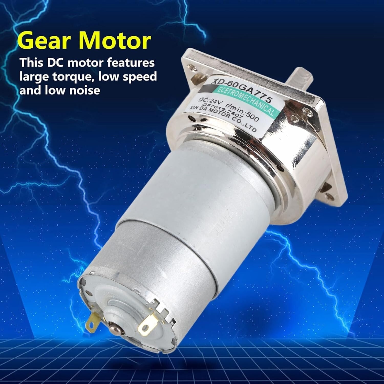 Durable Metal 24V DC Gear Motor 35W – Adjustable Speed and Direction, 500 RPM