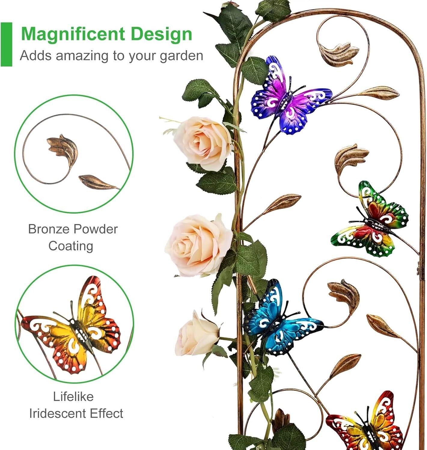 Elegant Butterfly Design Metal Trellis - 60” H for Climbing Vines and Flowers