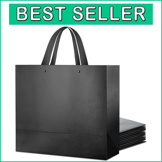 Elegant 12 Set of Embossed Black Gift Bags - Large 17.5x6x16 for Special Events