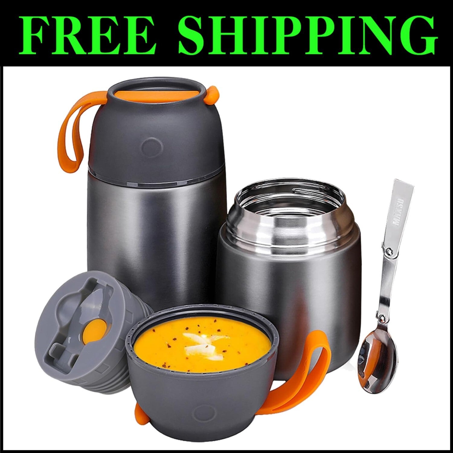Durable Stainless Steel Insulated Lunch Containers, 2-Pack with Spoon & Fork