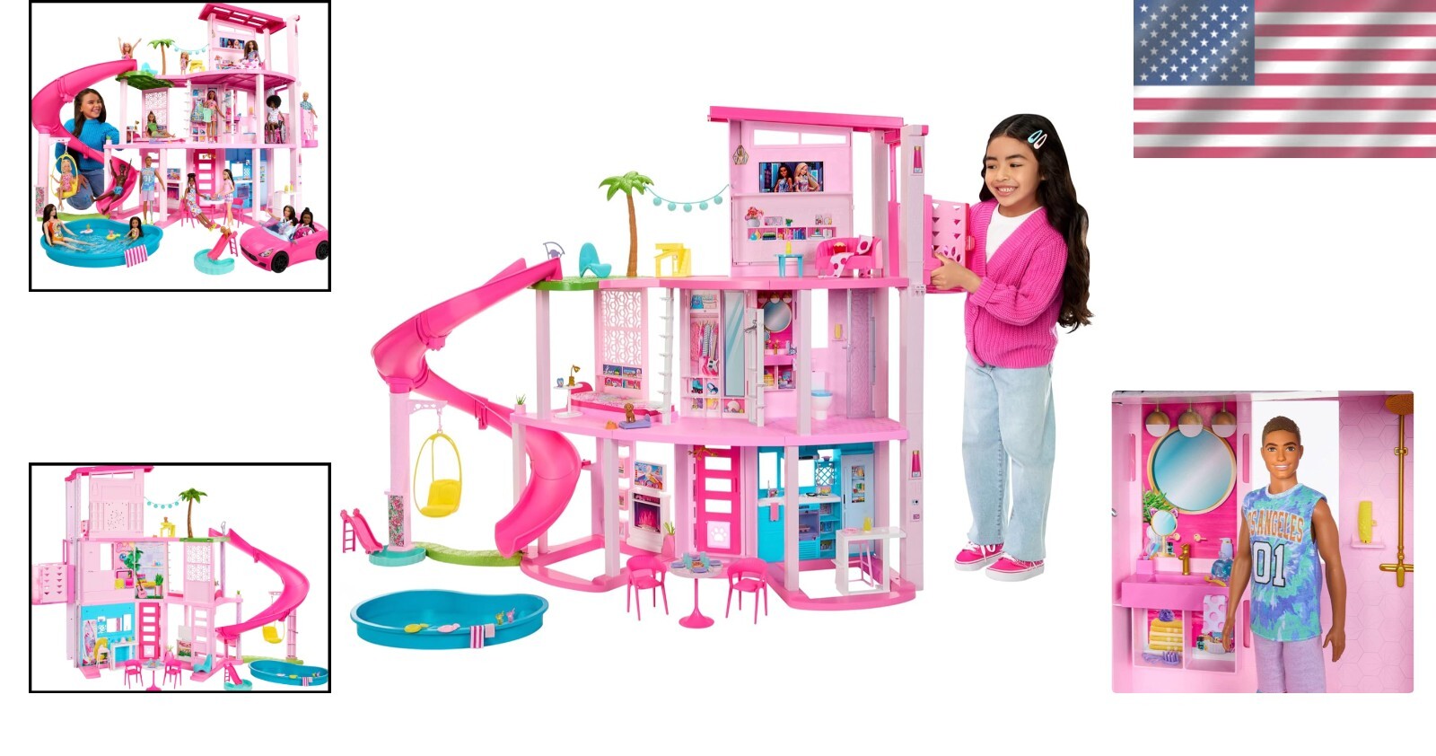 DreamHouse Doll House Playset with 75+ Fun Pieces Including Pool Slide and Pets
