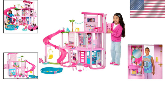 DreamHouse Doll House Playset with 75+ Fun Pieces Including Pool Slide and Pets