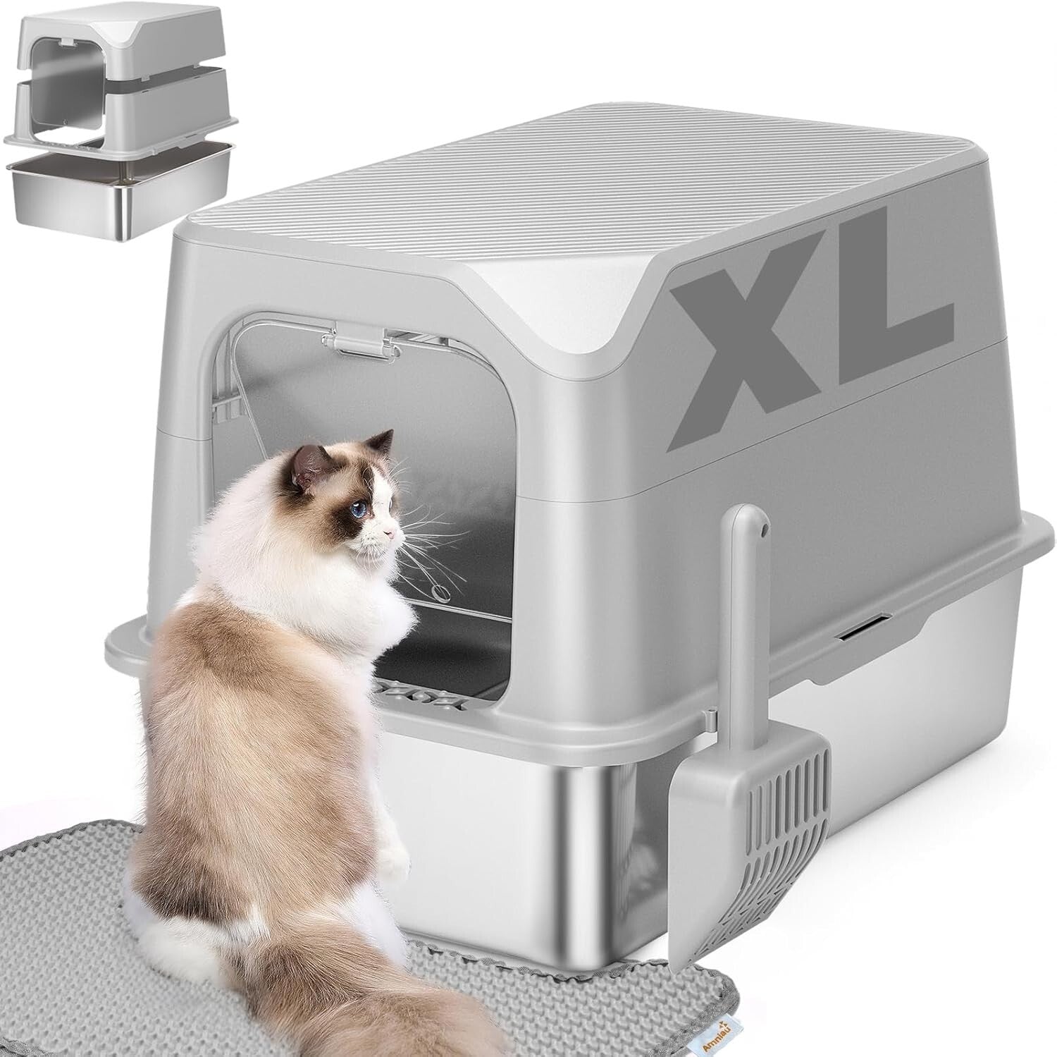 Anti-Leak Extra Large Cat Litter Box with Lid - Ideal for High-Urinating Cats
