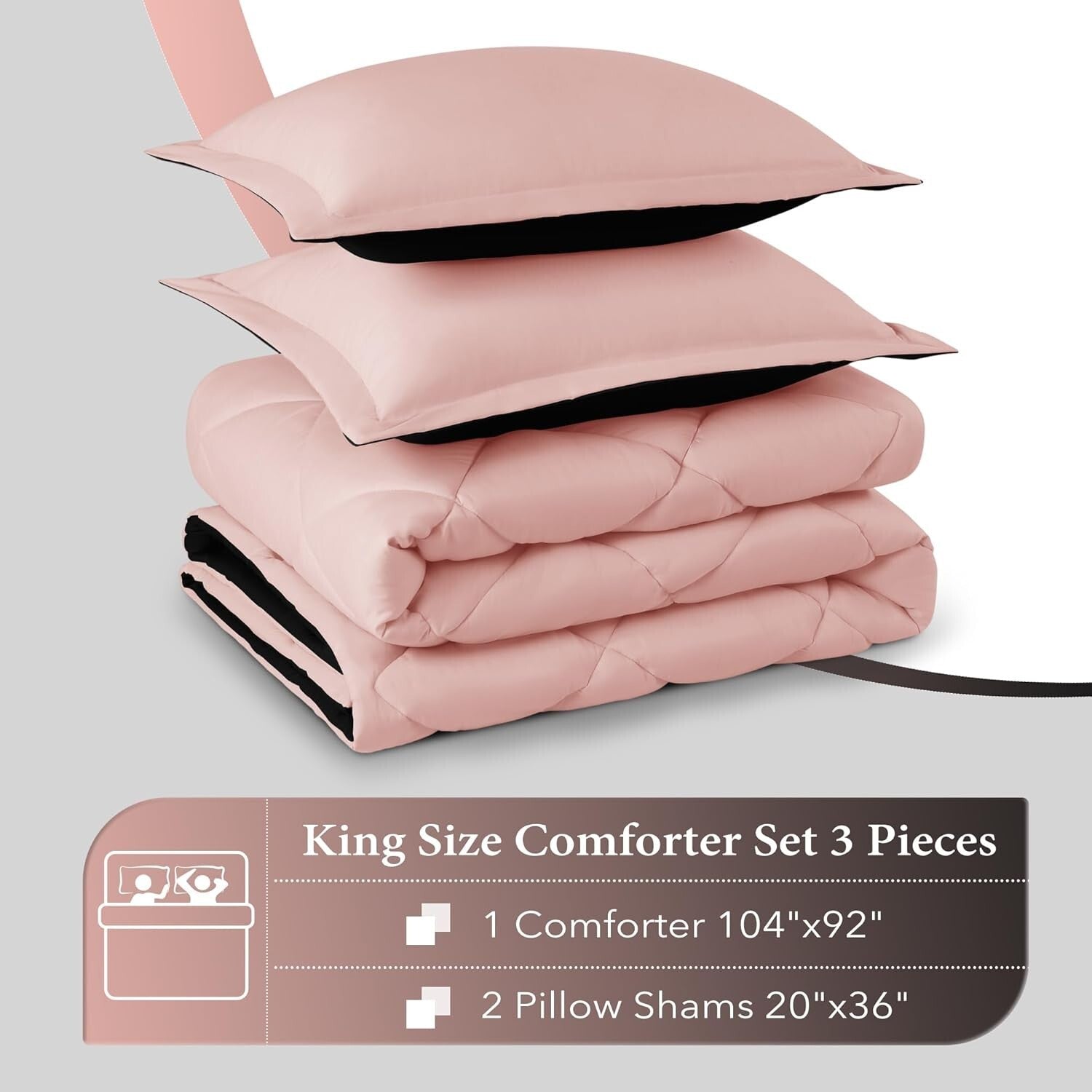 Stylish All-Season 3-Piece King Comforter Set - Pink & Black Reversible Design