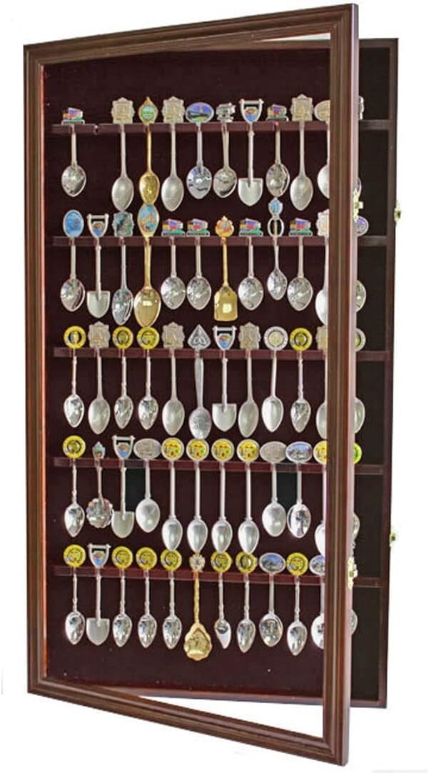 Compact Wall-Mounted Souvenir Spoon Cabinet with Keyed Lock - 60 Spoon Holder