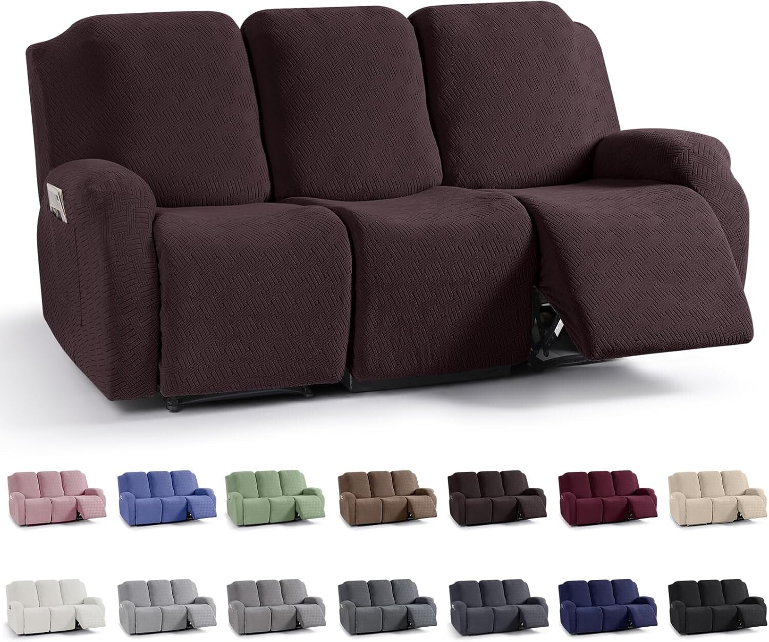 Elegant Stretch Recliner Sofa Covers with Jacquard Pattern - Dark Coffee
