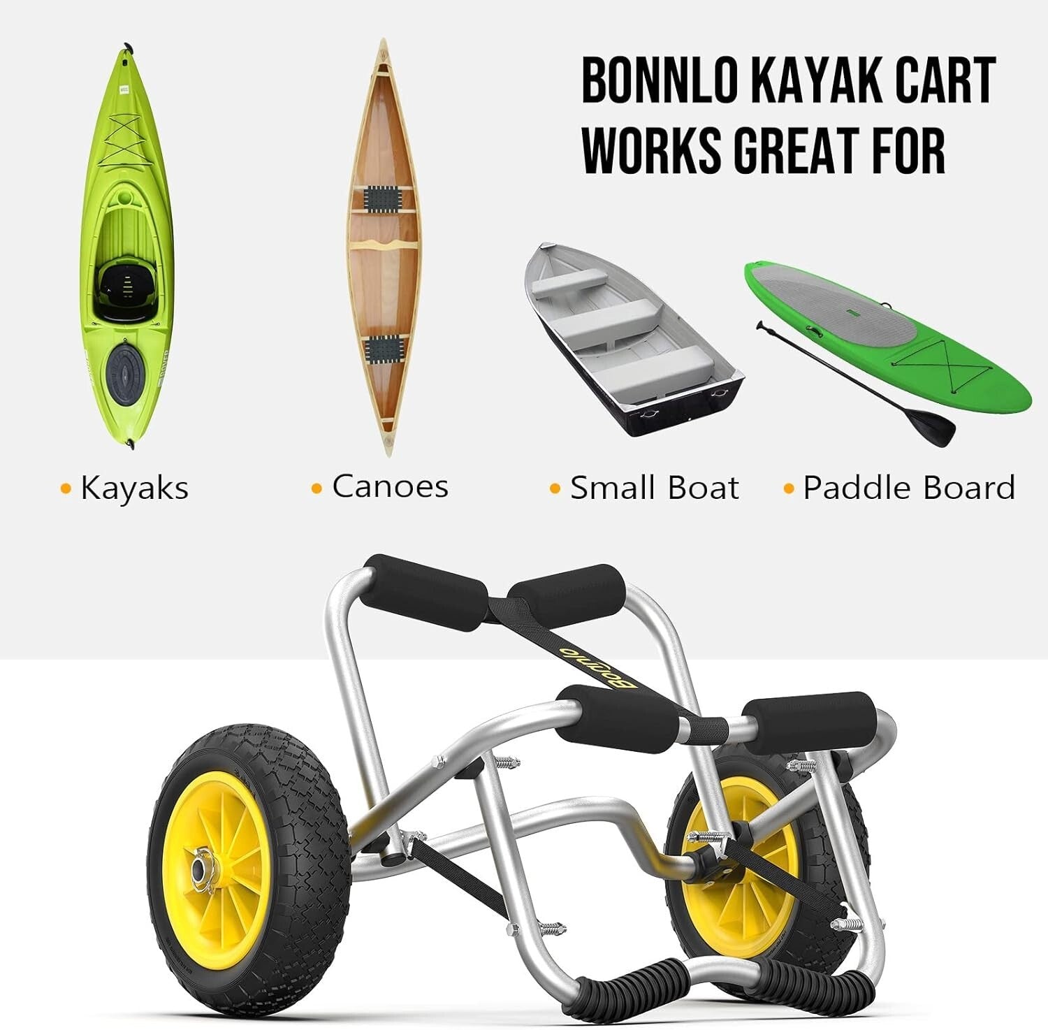 Durable Kayak Carrier Dolly - Foldable with Double Kickstand & Airless Wheels