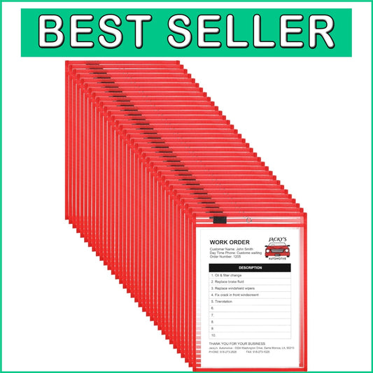 50 Clear Dry Erase Pockets - 14x10 Inch Ticket Holders for Classroom & Shop Use