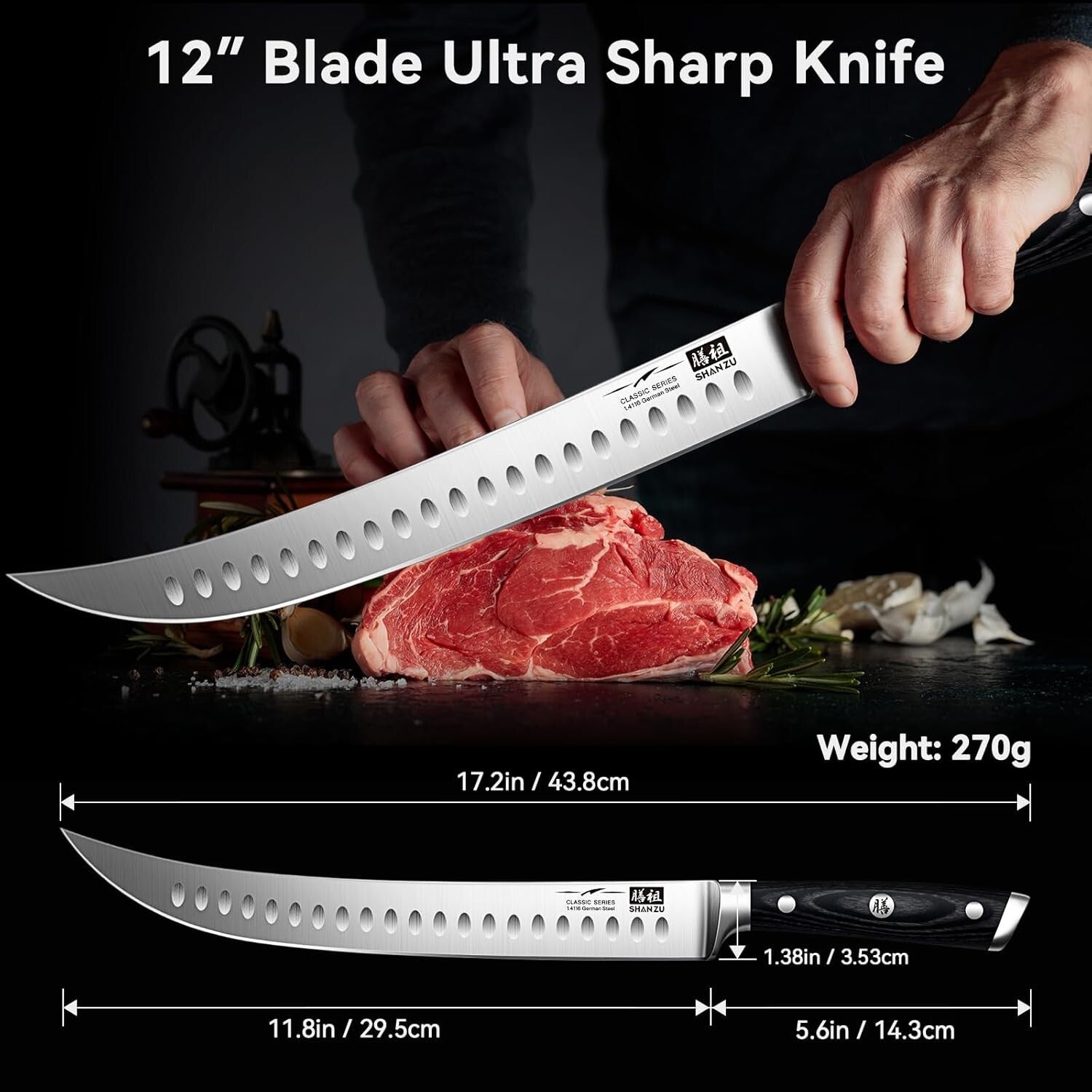 12" German Carving Knife - Razor Sharp Brisket Slicing Knife with Gift Box