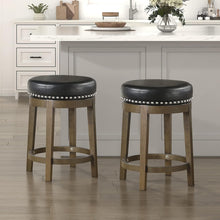 Load image into Gallery viewer, Set of 2 Rustic 360° Swivel Bar Stools - Faux Leather &amp; Solid Wood - 25 Inch