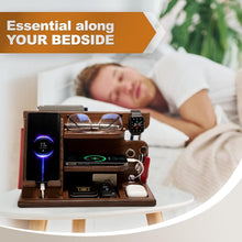 Load image into Gallery viewer, Multifunctional Wood Phone Docking Station - Elegant Organizer in Chestnut Brown