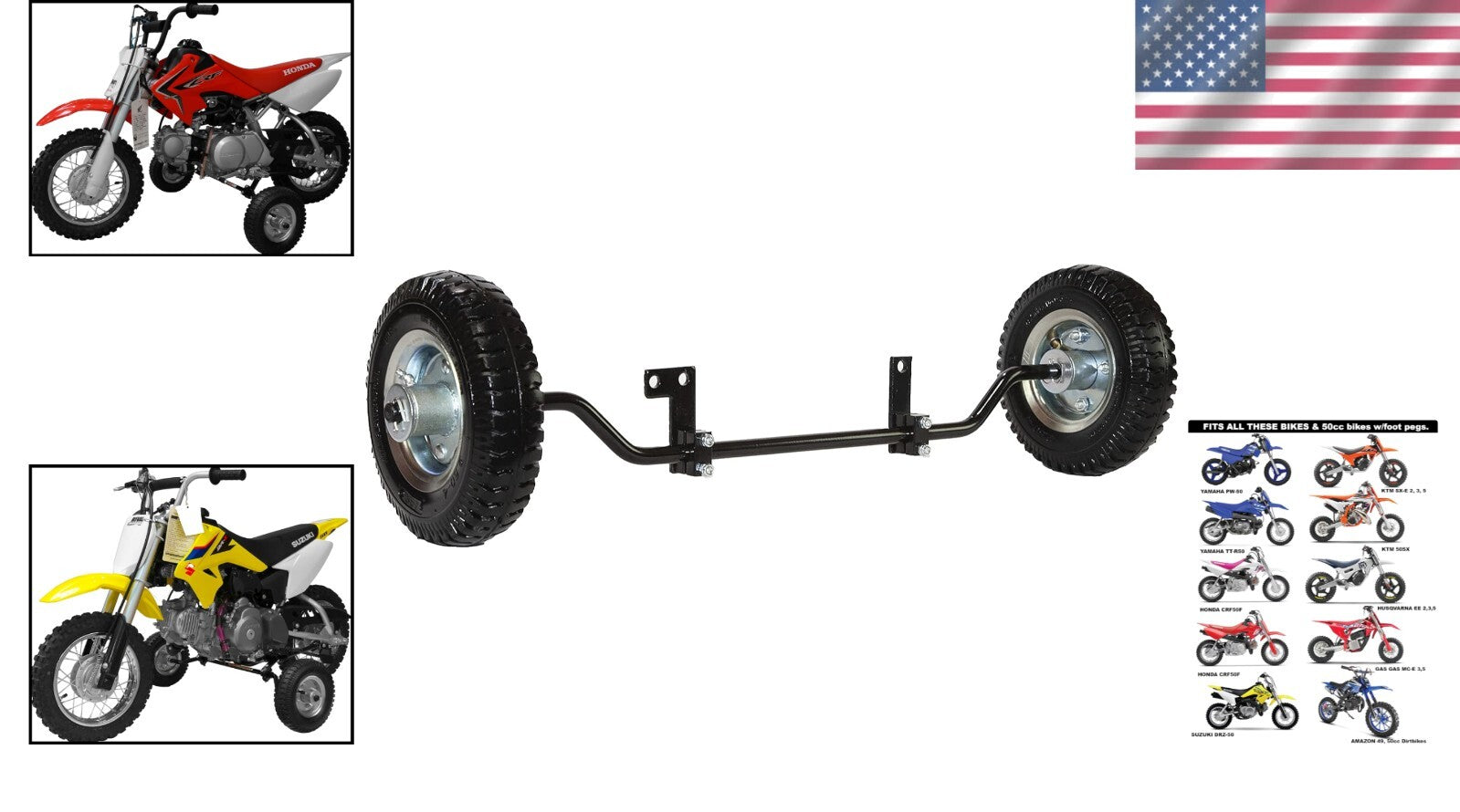 Durable 8-Inch Training Wheels for Honda, Yamaha, Suzuki - Easy Installation