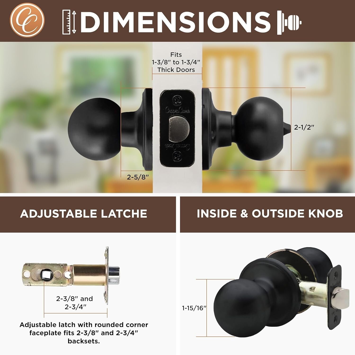 6-Pack Matte Black Round Door Knobs with Privacy Lock - Ideal for Bedroom & Bath