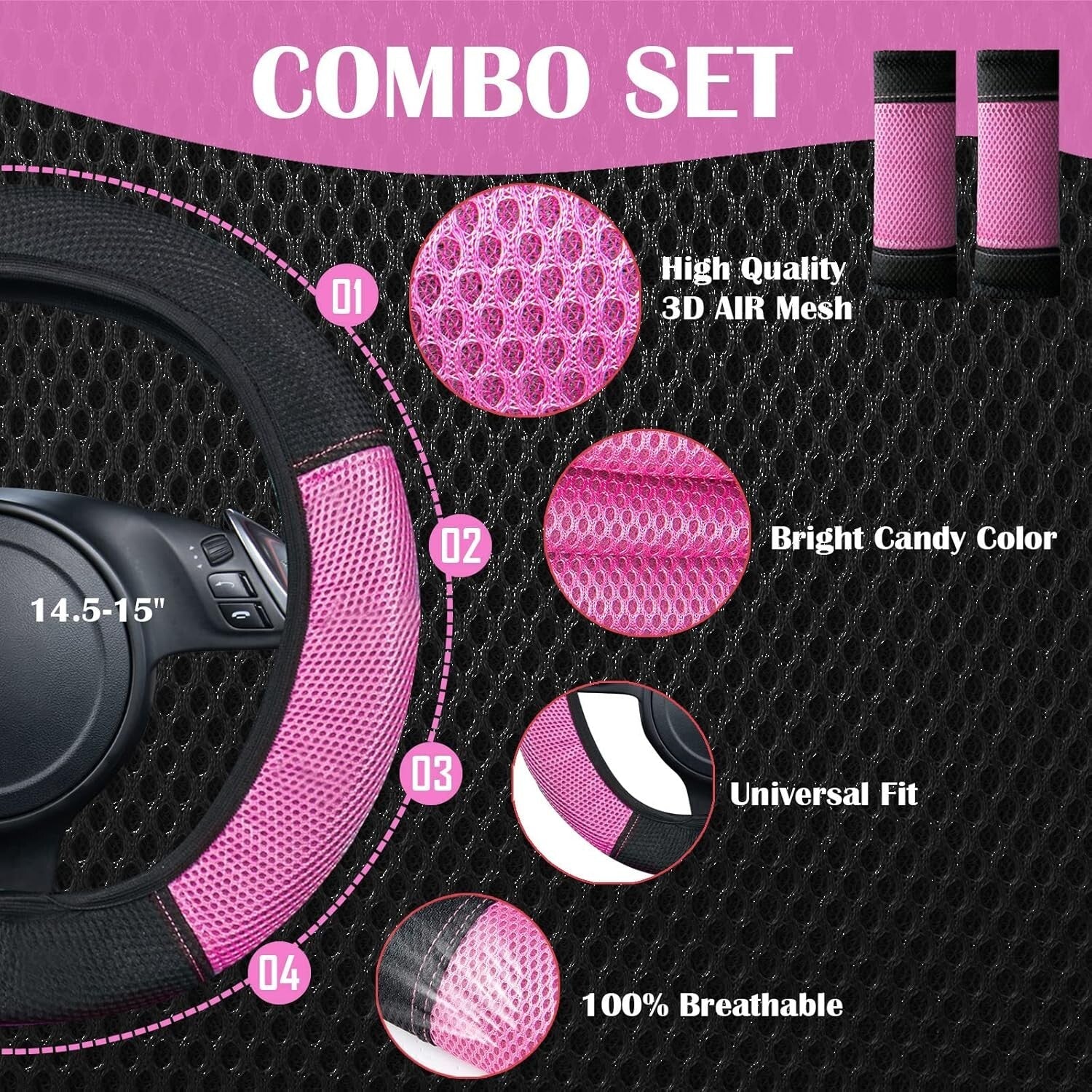 Cute Universal 13PCS Breathable Seat Covers for SUVs & Trucks – Hot Pink Accents