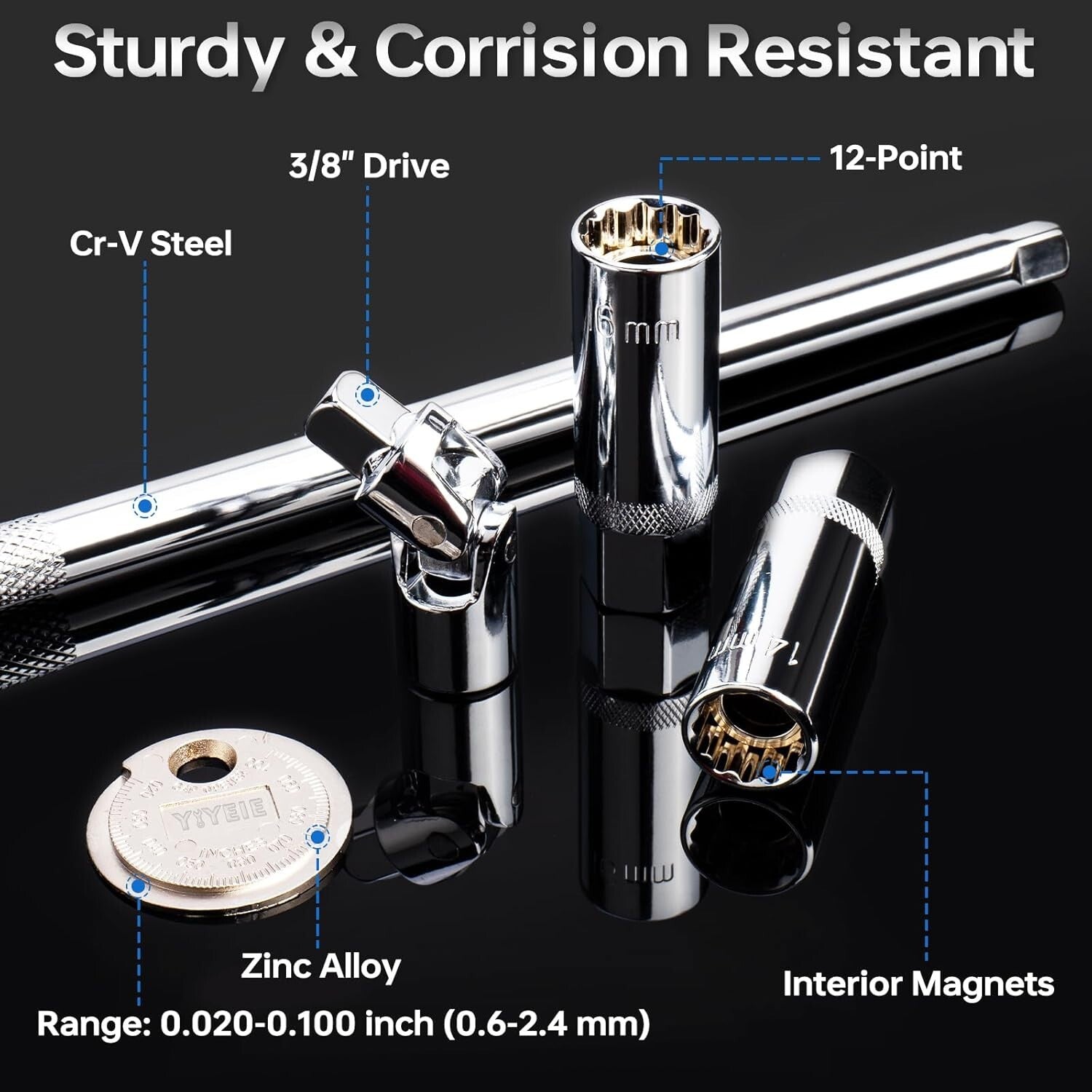 High-Precision Torque Wrench 10-45 ft-lbs with Dual Magnetic Spark Plug Sockets